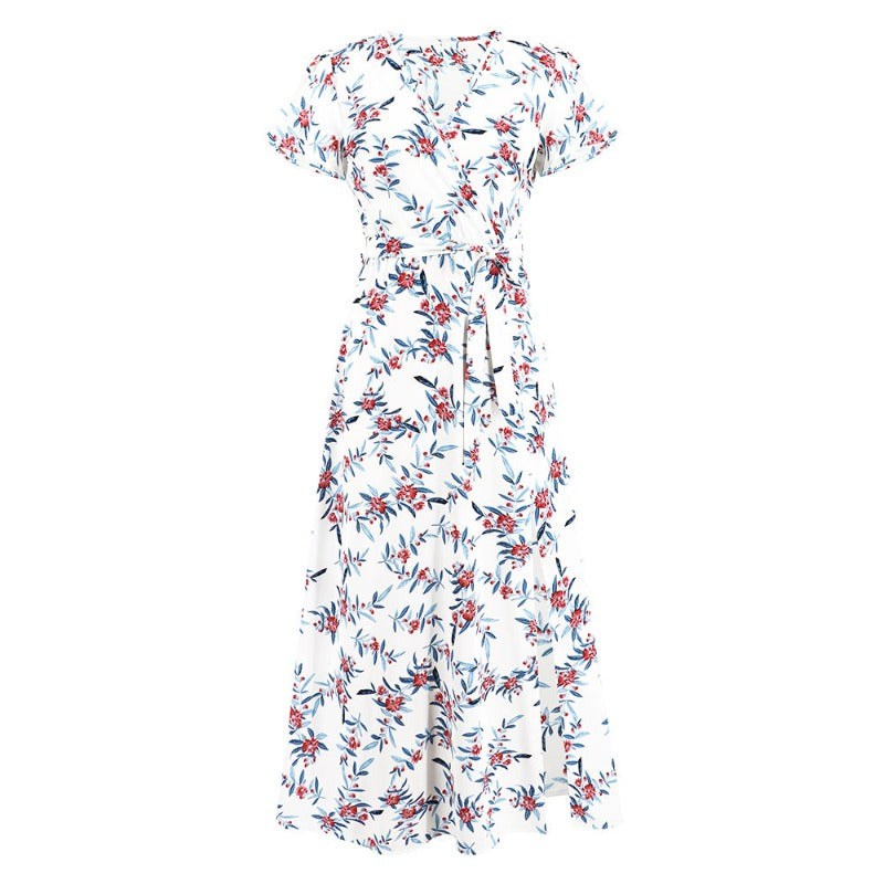 White Floral Wrap Dress