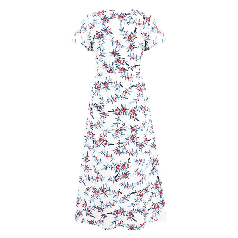 White Floral Wrap Dress