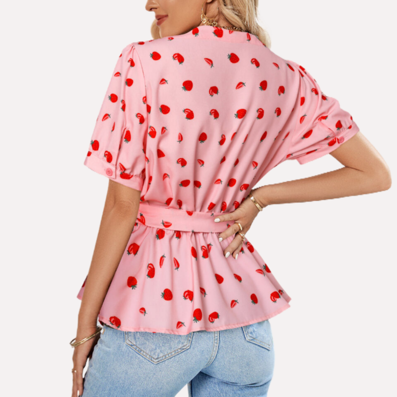 Printed Blouse Button Up Short Sleeve