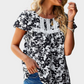Floral Printed Black Blouse Short Sleeve
