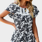 Floral Printed Black Blouse Short Sleeve