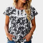 Floral Printed Black Blouse Short Sleeve