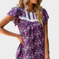 Floral Printed Black Blouse Short Sleeve