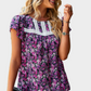 Floral Printed Black Blouse Short Sleeve