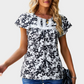 Floral Printed Black Blouse Short Sleeve