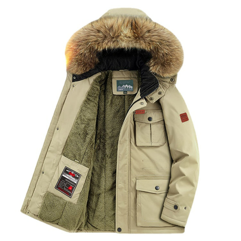 Men's Parka Jacket Sherpa Lined  Hooded With Removable Faux Fur Water Resistant