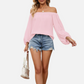 Pink Off Shoulder Blouse Chiffon Blouse with Long Sleeve