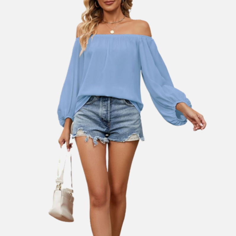 Off the Shoulder Chiffon Blouse Long Sleeve