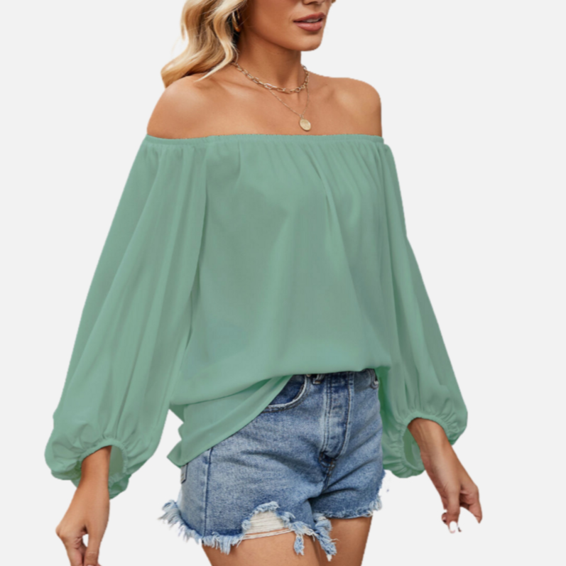 Off the Shoulder Chiffon Blouse Long Sleeve