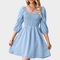 A Line Dresses Puff Sleeve Square Neck Blue Dress