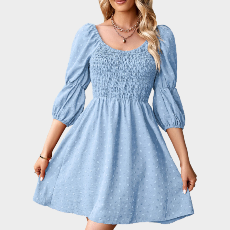 A Line Dresses Puff Sleeve Square Neck Blue Dress