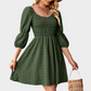 A Line Dresses Puff Sleeve Square Neck Green Dress