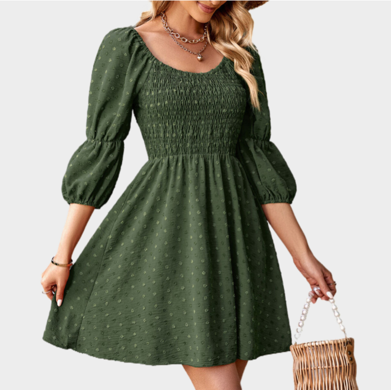A Line Dresses Puff Sleeve Square Neck Green Dress