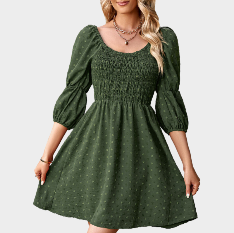 A Line Dresses Puff Sleeve Square Neck Green Dress
