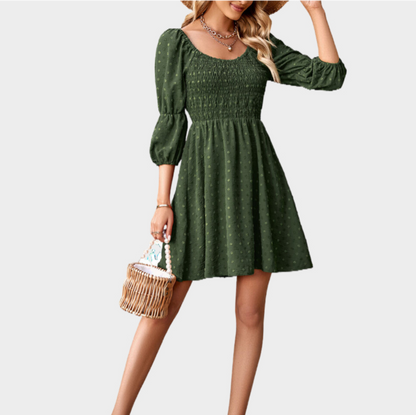 A Line Dresses Puff Sleeve Square Neck Green Dress