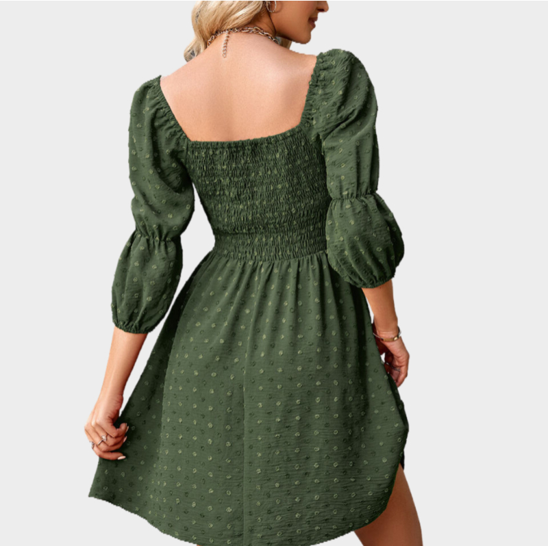 A Line Dresses Puff Sleeve Square Neck Green Dress