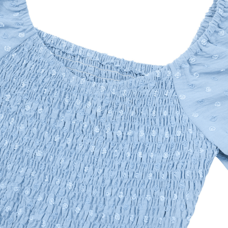 A Line Dresses Puff Sleeve Square Neck Blue Dress