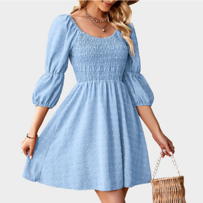 A Line Dresses Puff Sleeve Square Neck Blue Dress