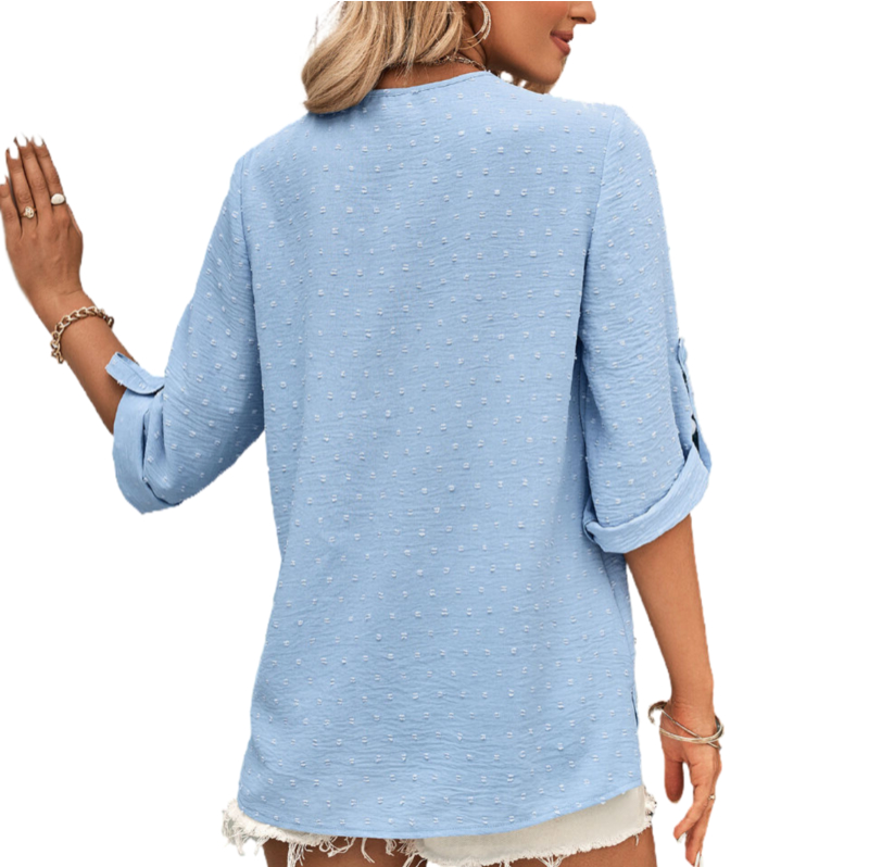 3 4 Sleeve Blue Blouse V Neck