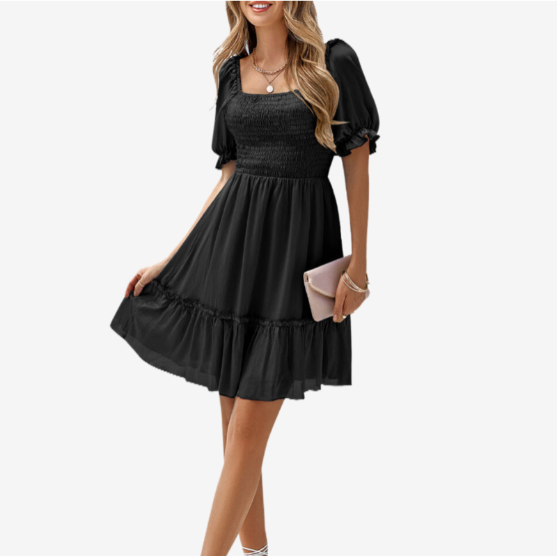 Black Homecoming Dresses with Short Puffed Sleeves REENOVY Black Homecoming Dresses with Short Puffed Sleeves REENOVY