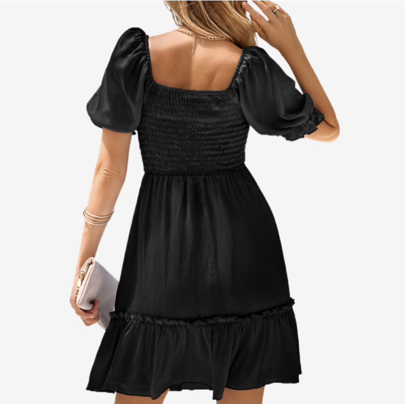 Black Homecoming Dresses with Short Puffed Sleeves REENOVY Black Homecoming Dresses with Short Puffed Sleeves REENOVY