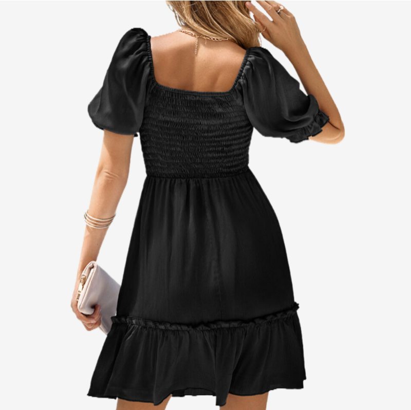 Black Homecoming Dresses with Short Puffed Sleeves