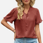 Chiffon Blouse Red Ruffled Sleeve Shirts