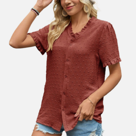 Chiffon Blouse Red Ruffled Sleeve Shirts