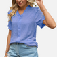Blue Chiffon Button Up Blouse Short Sleeve Ruffle