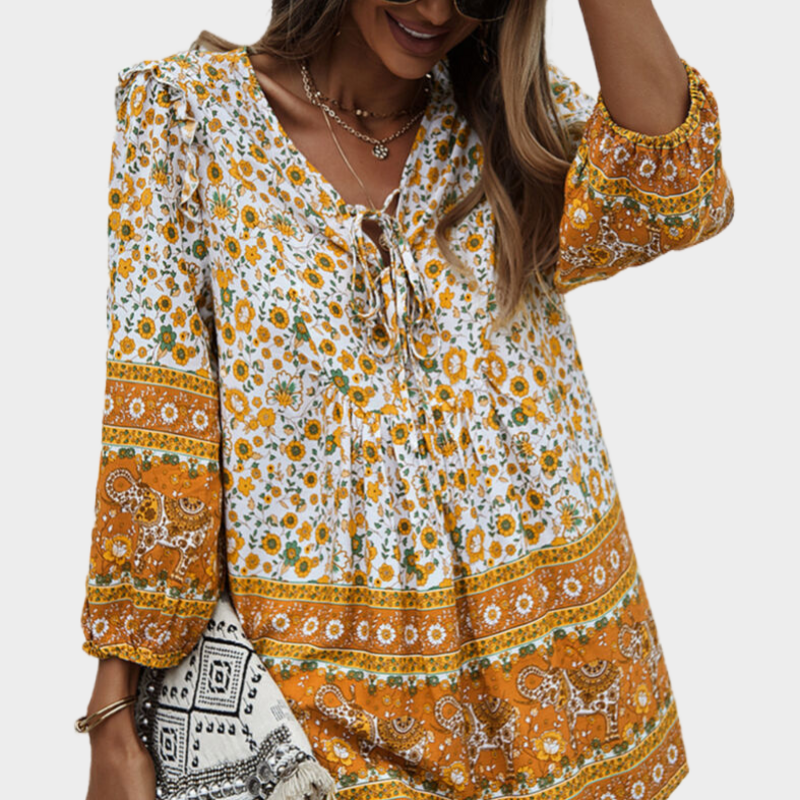 V Neck Top in Floral Print