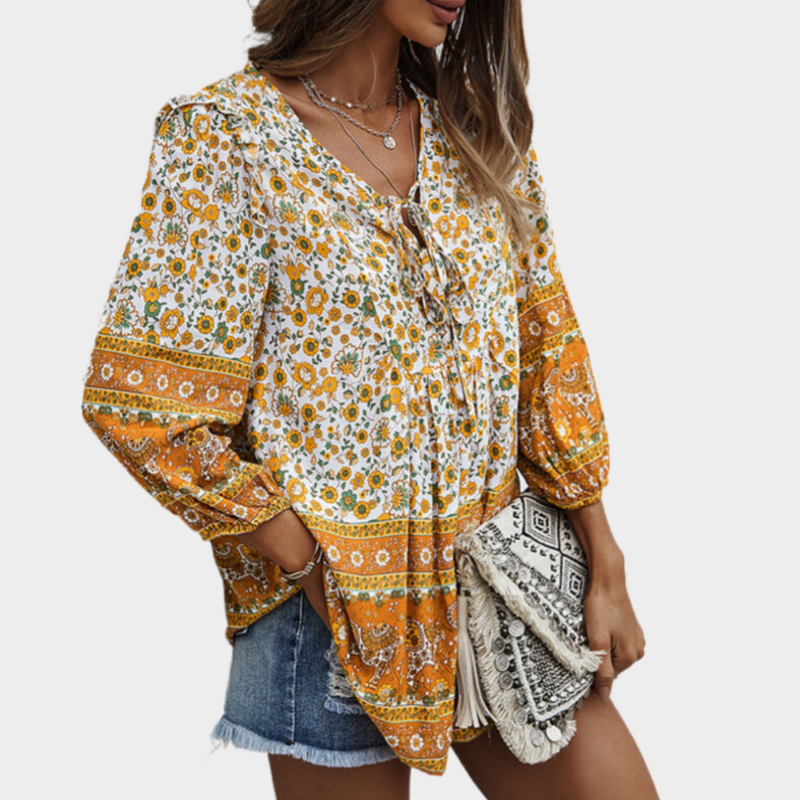 V Neck Top in Floral Print