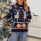 Ugly Christmas Sweater Long Sleeve Pullover Christmas Tree Print in Navy