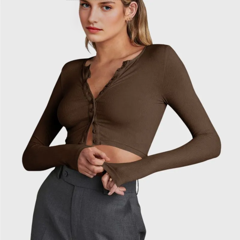 Crop Top T-shirts Button Up