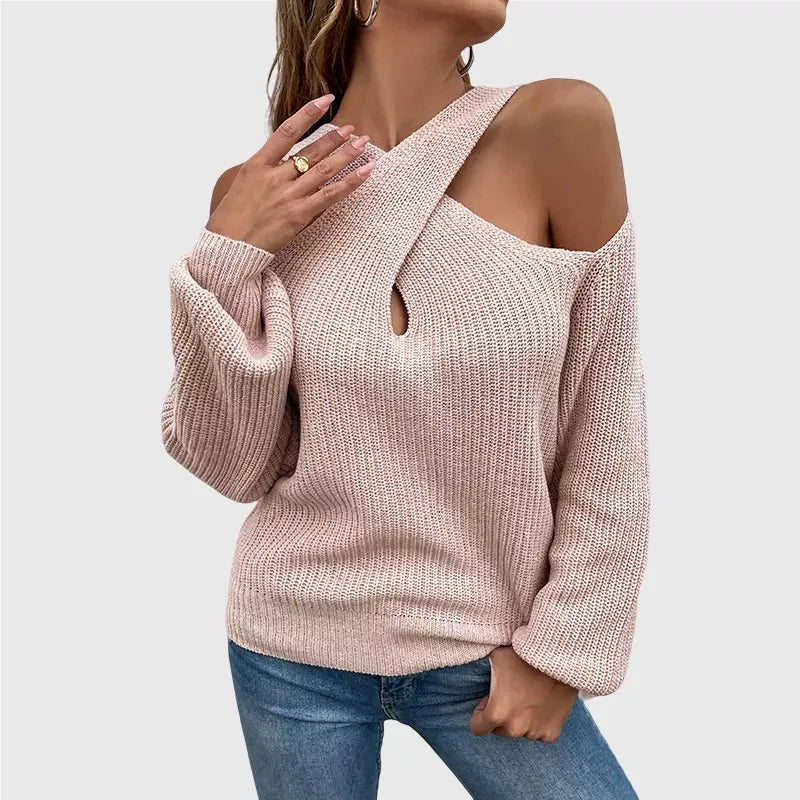 Off The Shoulder Sweater Spring Trendy Knitted Jumper Top