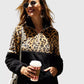 Quarter-Zip Fleece Sherpa Pullover Womens Contrast Color Animal Print