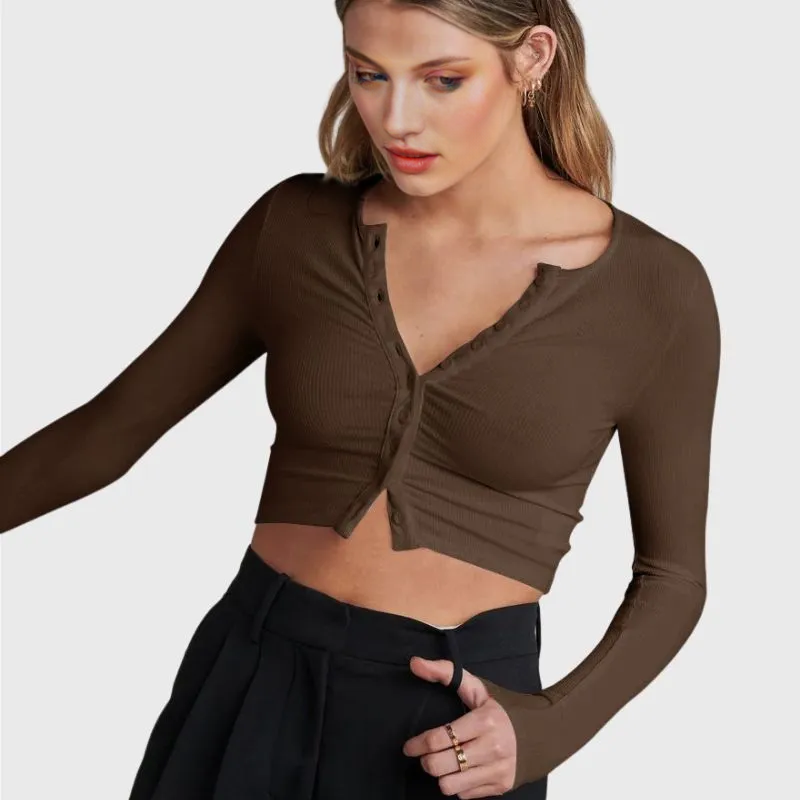 Crop Top T-shirts Button Up