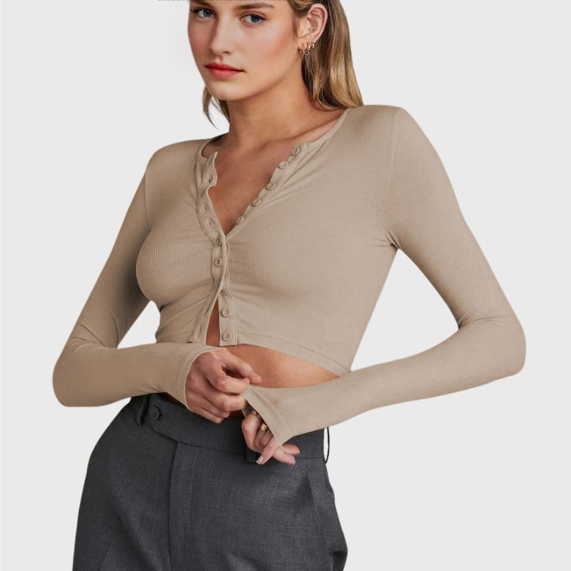 V Neck Crop Top Shirt Button Up