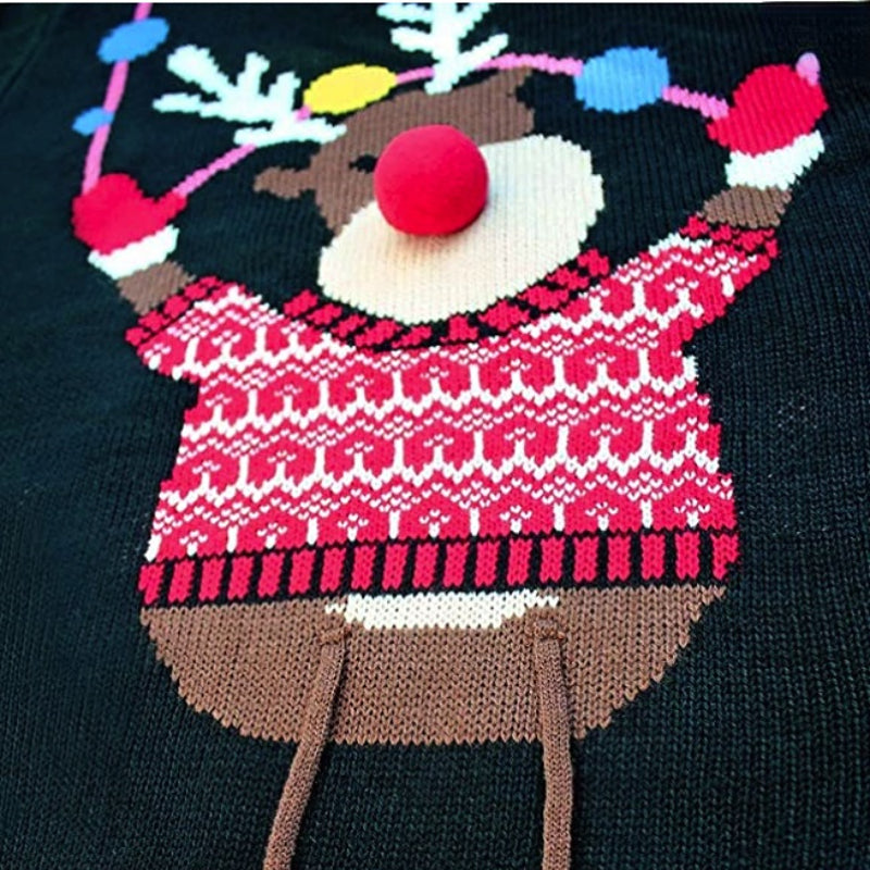 Ugly Christmas Sweater Long Sleeve Pullover Elk Deer Print