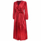Women's Sparkly Metallic Dress Xmas Party Dress V-neck Maxi Dress in Red Shiny