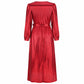 Women's Sparkly Metallic Dress Xmas Party Dress V-neck Maxi Dress in Red Shiny