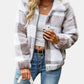 Beige Gray Checker Sherpa Jacket Full Zip Fluffy Soft Fleece