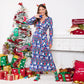 Christmas Dresses for Women Long Sleeve V-neck Long Waist Tie Dress in Blue