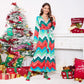 Christmas Dresses for Women Long Sleeve V-neck Long Waist Tie Dress in Watermelon