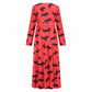 Christmas Dresses for Women Long Sleeve V-neck Long Waist Tie Dress in Elk Print