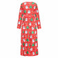 Christmas Dresses for Women Long Sleeve V-neck Long Waist Tie Dress with Print