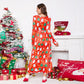 Christmas Dresses for Women Long Sleeve V-neck Long Waist Tie Dress with Print