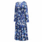 Christmas Dresses for Women Long Sleeve V-neck Long Waist Tie Dress in Blue