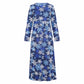 Christmas Dresses for Women Long Sleeve V-neck Long Waist Tie Dress in Blue
