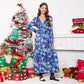 Christmas Dresses for Women Long Sleeve V-neck Long Waist Tie Dress in Blue