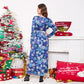 Christmas Dresses for Women Long Sleeve V-neck Long Waist Tie Dress in Blue